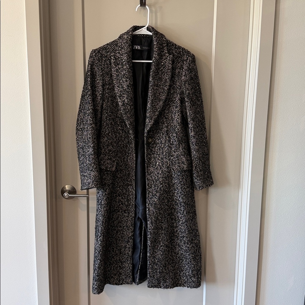 Zara Herringbone Long Coat